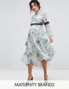 Hope & Ivy Maternity Printed Open Back Midi Dress With Lace Inserts - Multi