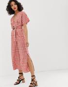 Moon River Gingham Jumpsuit-red