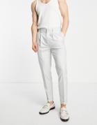 Asos Design Smart Tapered Turnup Pants With Micro Texture In Pastel Mint-green