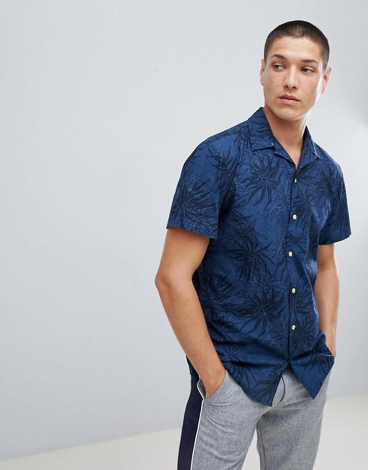 Jack & Jones Originals Short Sleeve Shirt With Revere Collar And Print - Navy