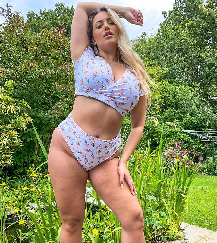 Peek & Beau Curve Exclusive High Waist Bikini Bottom In Coral Floral Print-multi
