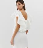 Asos Design Open Back Mini Dress With Double Ruffle - Cream
