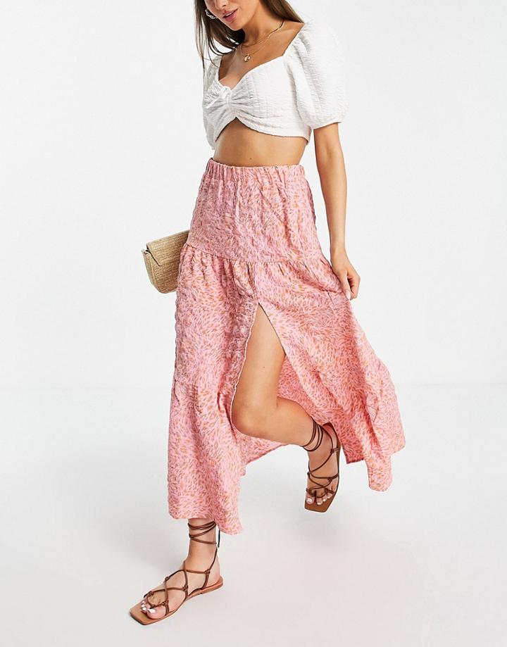 Vero Moda Textured Midi Skirt In Pink Leopard Print - Part Of A Set
