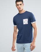 Another Influence Contrast Pattern Pocket T-shirt - Navy
