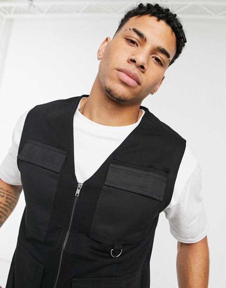 Only & Sons Sweatshirt Utility Vest In Black