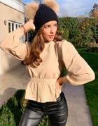 Miss Selfridge Shirred Waist Sweatshirt In Camel-brown