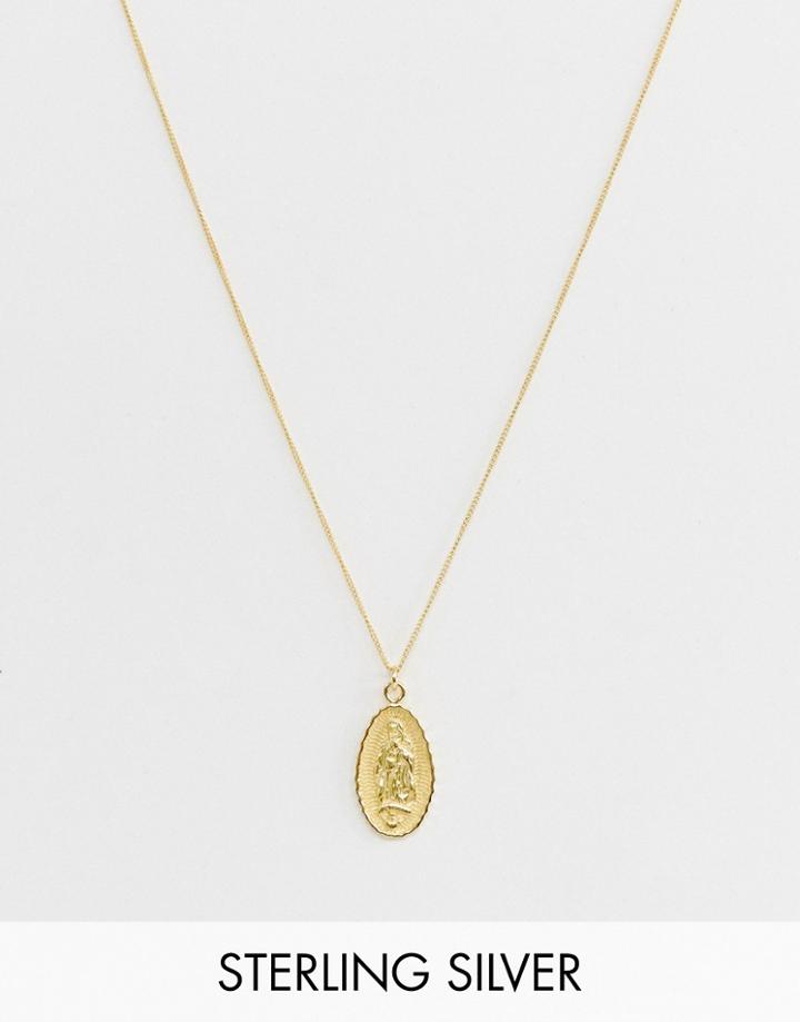 Asos Design Sterling Silver Lady Of Guadalupe Pendant In Gold Plate - Gold