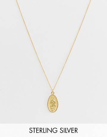 Asos Design Sterling Silver Lady Of Guadalupe Pendant In Gold Plate - Gold