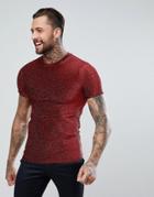 Asos Longline Muscle T-shirt In Red Metallic Fabric - Red
