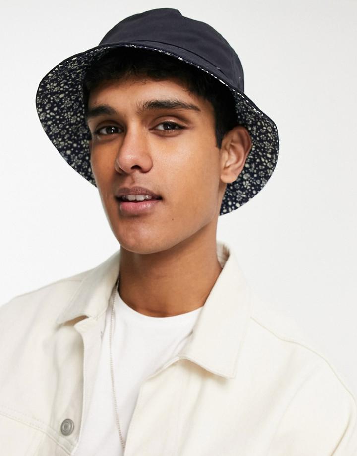Ben Sherman Reversible Bucket Hat With Floral Design In Navy