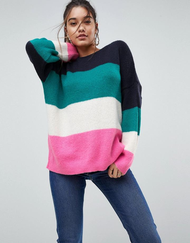 Asos Chunky Sweater In Bright Block Stripe - Multi