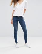 Noisy May Eve Low Waist Skinny Jeans With Zip Detail - Blue