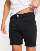 Night Addict Ripped Hem Denim Shorts In Black