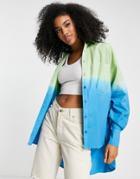 Asos Design Oversized Dad Shirt In Blue & Green Ombre-multi