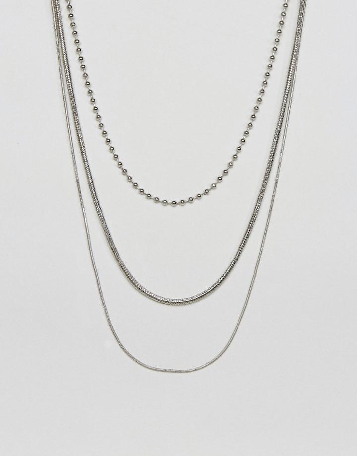 Asos Mixed Chain Multirow Necklace - Silver