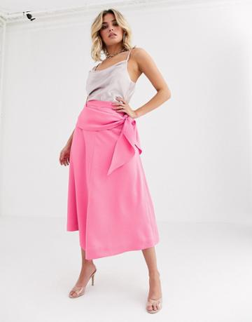 Vestire Heat Satin Ruffle Midi Skirt - Pink