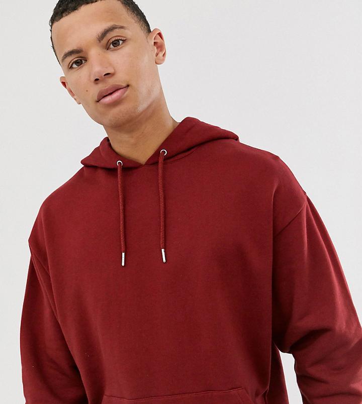 Asos Design Tall Oversized Hoodie In Burgundy-red