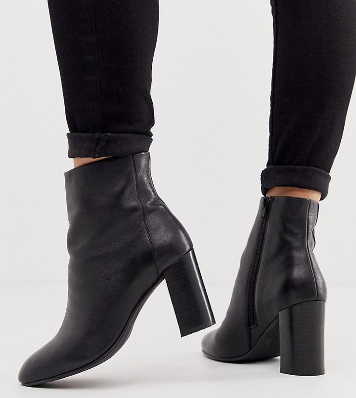 Asos Design Wide Fit Rescue Leather Block Heel Boots In Black