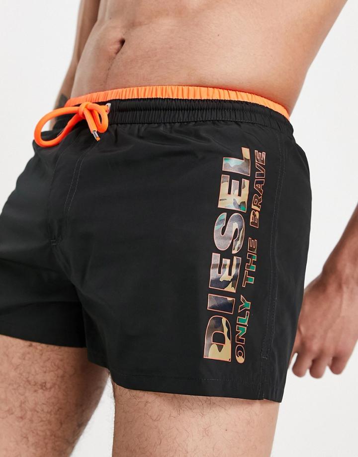 Diesel Side Logo Swim Short In Black