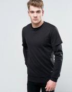 Only & Sons Long Sleeve Top With Faux Layered Arms And Hem - Black