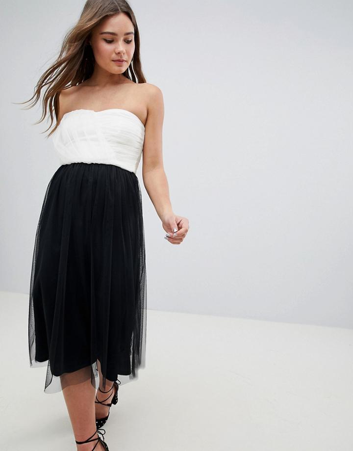 Asos Design Color Block Tulle Bandeau Midi Dress - Multi