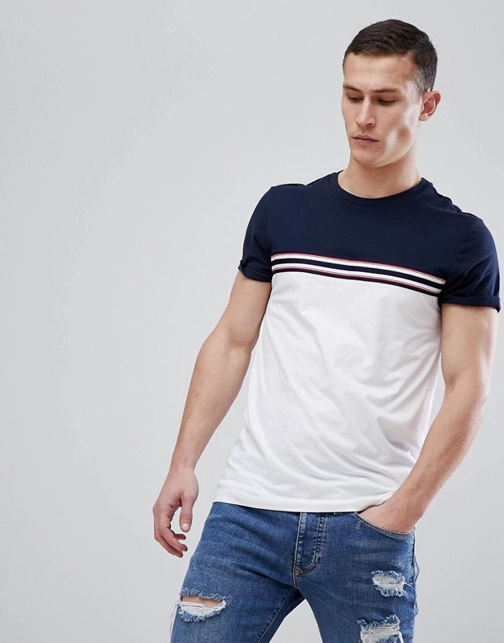 Asos Design T-shirt With Contrast Taping And Panel In White - White