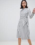 Selected Evelyn Tie Waist Stripe Shirt Dress-white