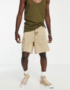 Asos Design Carpenter Boxy Shorts In Khaki Acid Wash-green