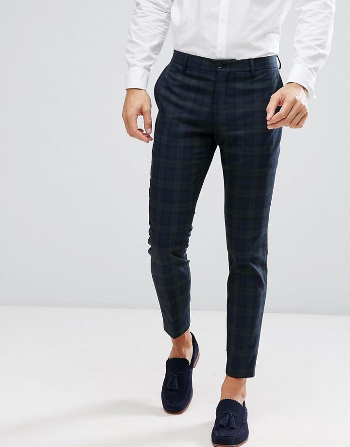 Jack & Jones Premium Skinny Suit Pants In Blackwatch Check - Green