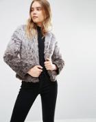 Qed London Short Faux Fur Coat - Gray