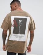 Asos Oversized T-shirt With Acid Wash & Back Rose Print - Brown