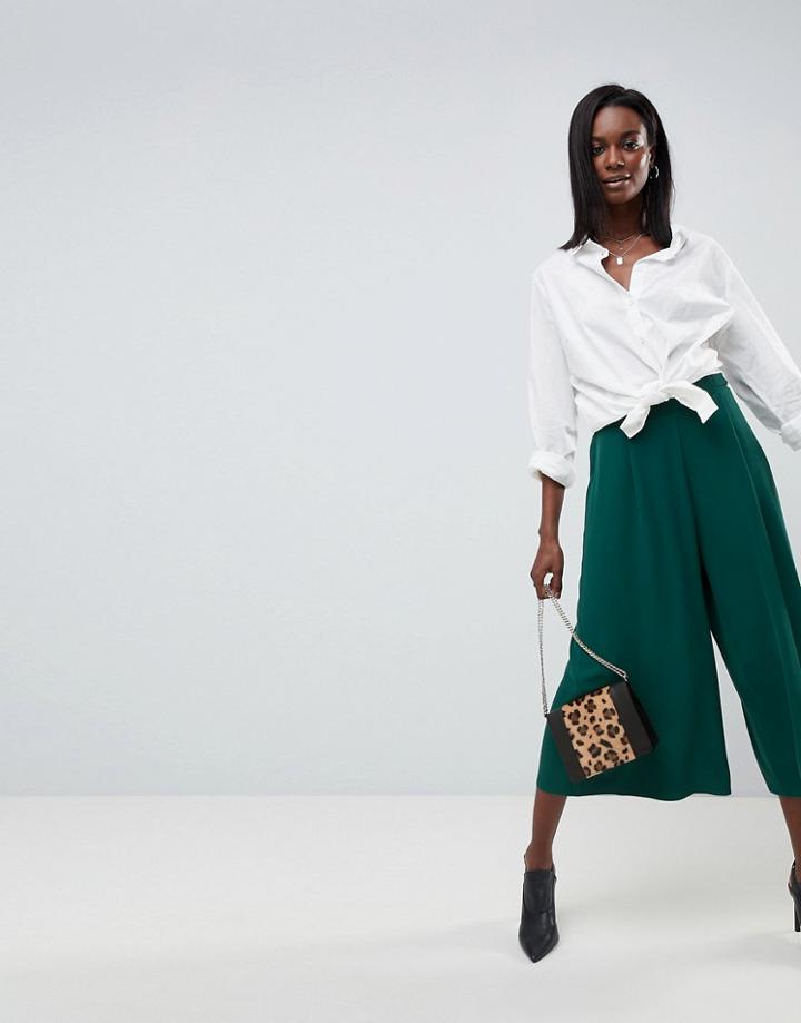 Asos Design Soft Culotte With Metal Detail Waist - Green