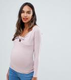 Asos Design Maternity Long Sleeve Top With Tie Front Detail-pink