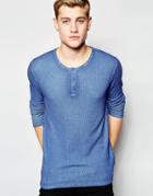 Solid Henley Long Sleeve T-shirt - Blue