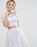 Chi Chi London Sweetheart Crop Top In Scallop Lace - Purple