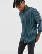 Asos Design Oversized 90's Style Stripe Shirt In Green - Green