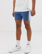 Asos Design Jersey Skinny Shorts In Shorter Length With Side Stripe In Blue