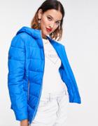 Love Moschino Logo Front Hooded Quilted Jacket In Blue-blues