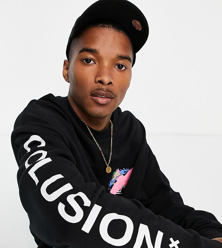 Collusion Oversized Organic Cotton Logo Sweatshirt With Skeleton Print In Black