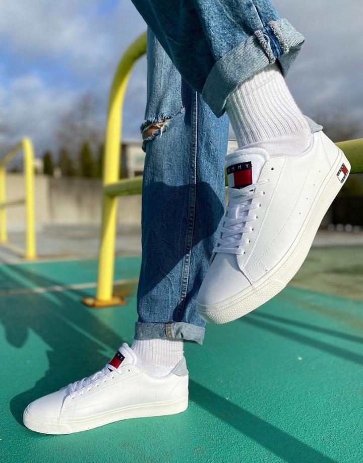 Tommy Jeans Leather Low Sneakers In White