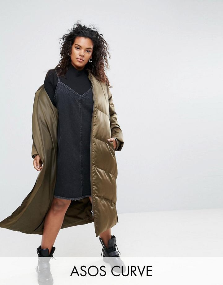 Asos Curve Longline Puffer Jacket - Green