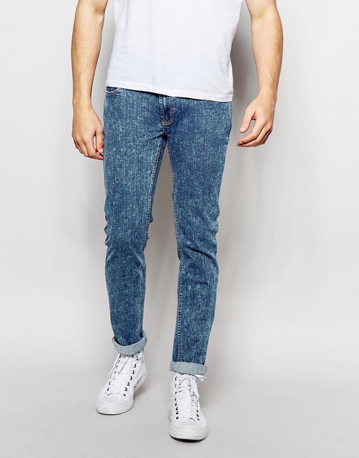 Bellfield Acid Wash Skinny Fit Stretch Jeans - Blue
