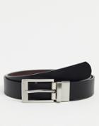Asos Design Smart Reversible Belt In Brown And Black Faux Leather With Silver Buckle-multi