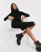 New Look Tie Waist Knitted Dress In Black