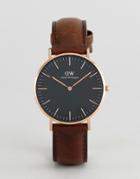 Daniel Wellington Dw00100137 Classic Black Bristol Leather Watch In Brown 36mm - Brown