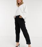 Asos Design Petite High Rise 'slouchy' Mom Jeans In Black Corduroy