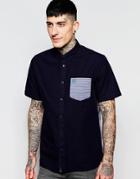 Fred Perry Shirt With Stripe Pocket And Back Short Sleeves In Slim Fit - Navy