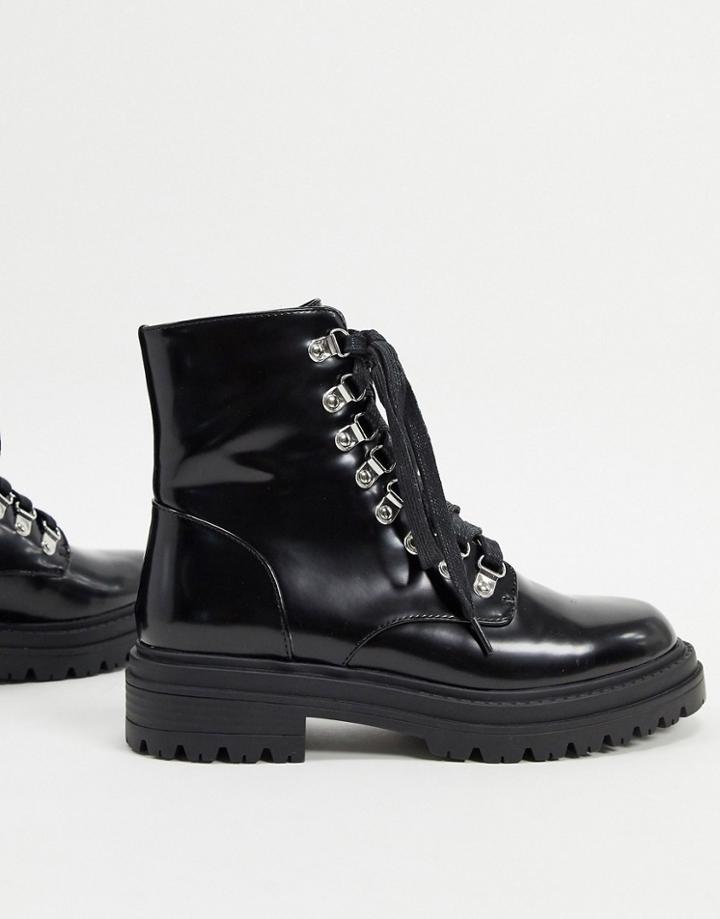 Raid Sofia Flat Boots With Eyelet Detail In Black