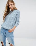 Pull & Bear Mixed Cable Knit Sweater - Blue