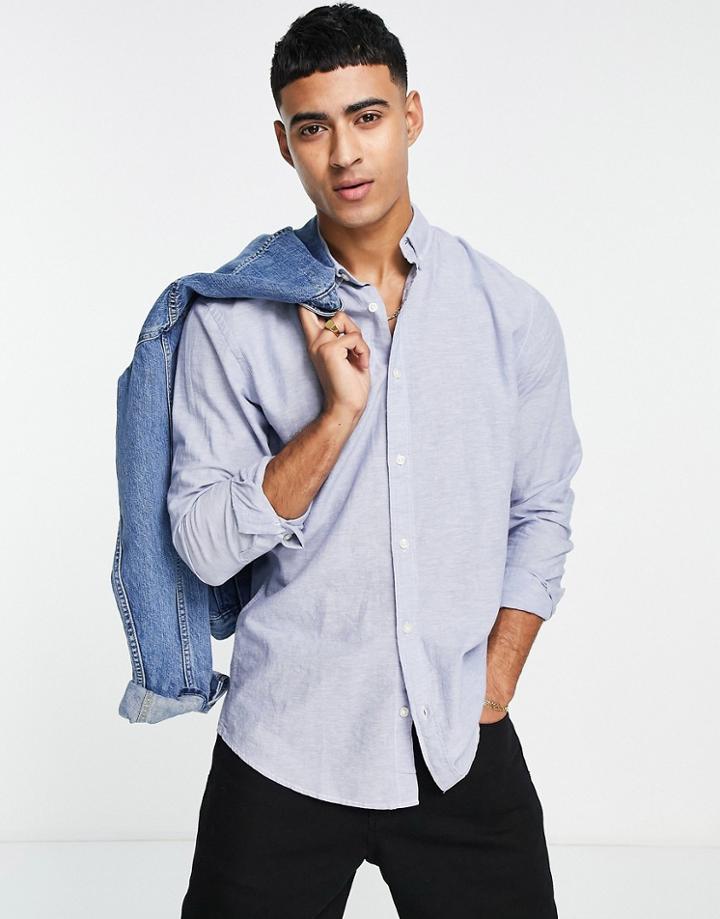 Jack & Jones Long Sleeve Oxford Shirt In Sky Blue